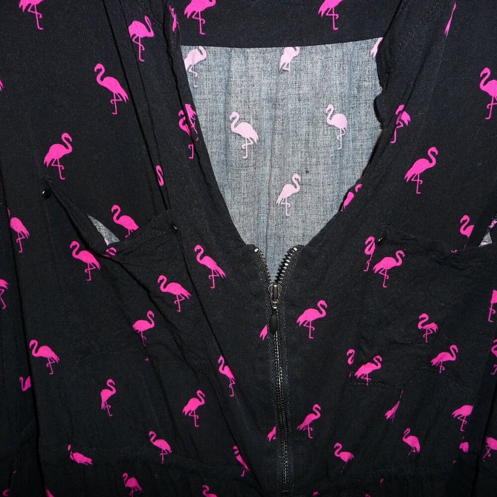 Torrid - Mini Challis Zip-Front Shirt Dress - Flamingos - Black, Pink - 3x - Picture 2 of 9